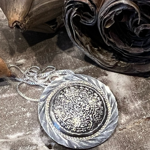 Mexico City Sterling Eagle 1- Mexico 925 Aztec Maya Sun Calendar Pendant Brooch - Picture 2 of 8